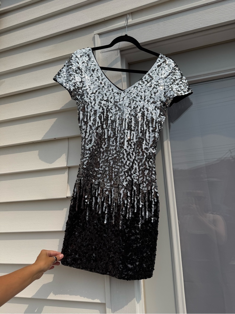 Silver and Black Ombre Sequin Mini Dress